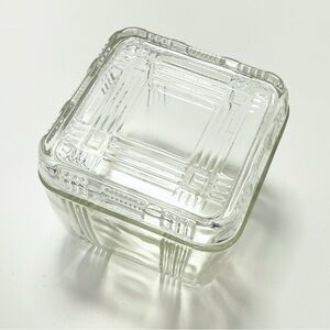 VTG Hazel-Atlas Crisscross Glass Square Refrigerator Dish w Lid 1930s